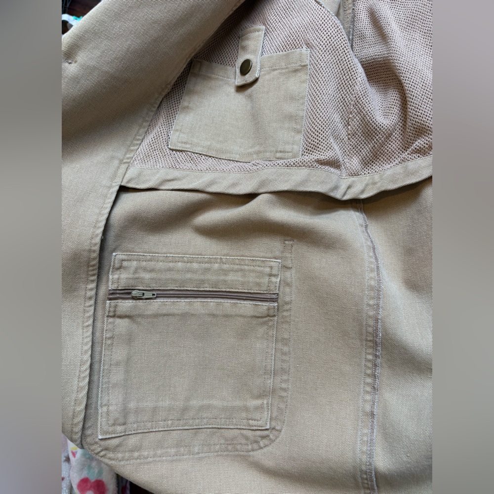 Dunn’s Supply Khaki Hunting Outdoor Shooting Jacket  100% Cotton Elbow Patches L - Picture 4 of 10